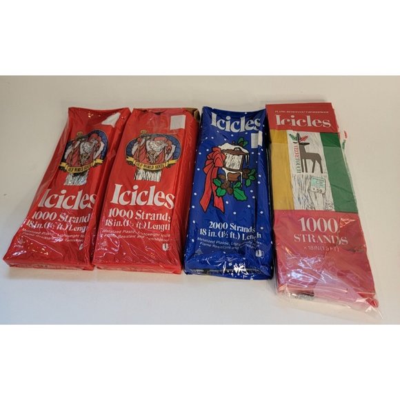 Vintage NOS Lot 4 Boxes Christmas Icicles Tinsel 2000 Count 18" Union Wadding - Picture 1 of 5